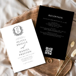 Formal Floral Crest Monogram Wedding QR Code Invitation