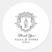 Formal Floral Crest Monogram Wedding Thank You