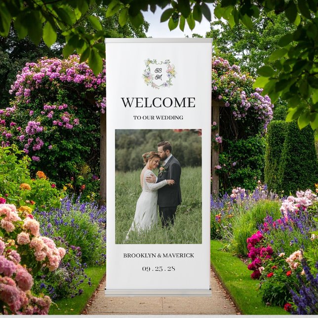 Formal Floral Monogram Crest Wedding Retractable Banner (Creator Uploaded)