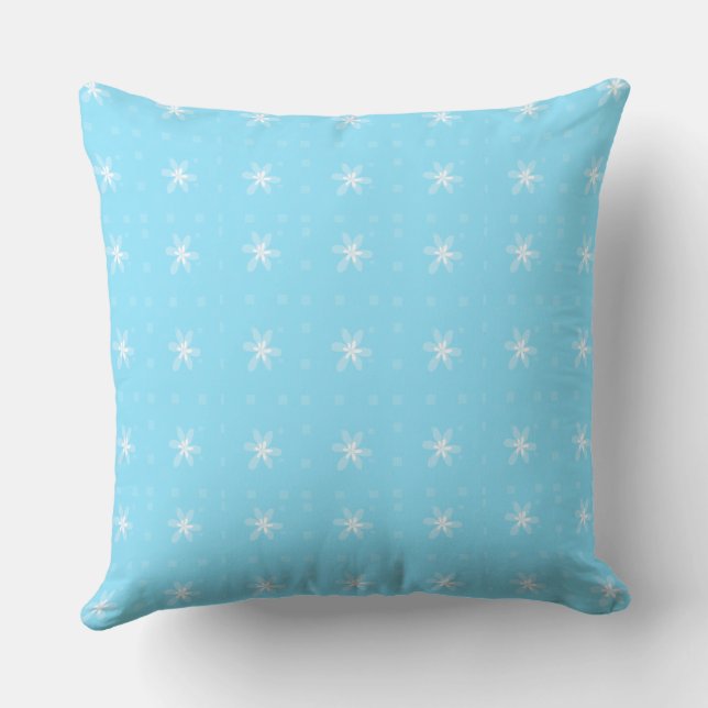 Formal Floral Square Conundrum Baby Blue Cushion (Back)