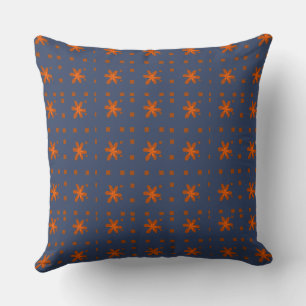 Formal Floral Square Conundrum Blue Orange Cushion