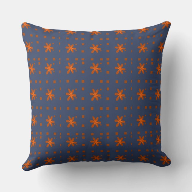 Formal Floral Square Conundrum Blue Orange Cushion (Back)