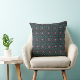 Formal Floral Square Conundrum Grey Teal Lavender Cushion