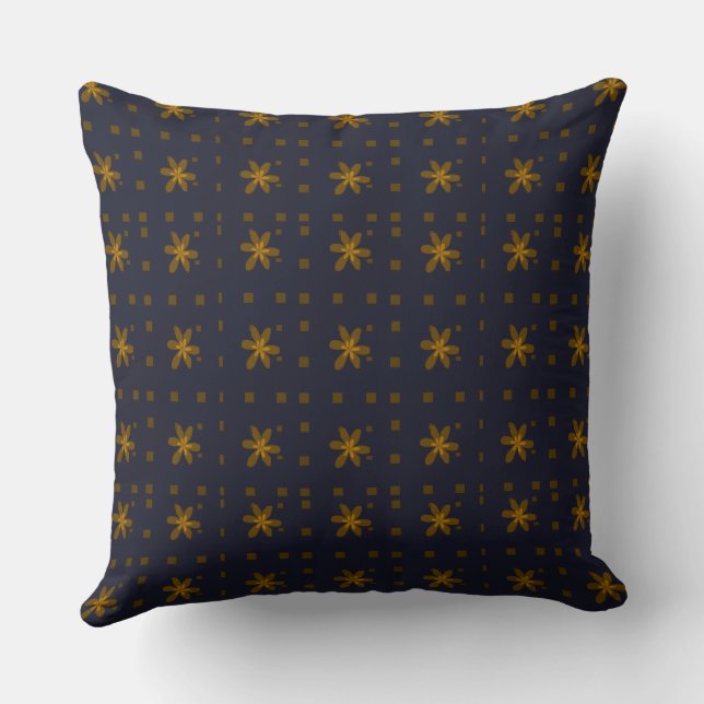 Formal Floral Square Conundrum Navy Mustard Cushion (Back)