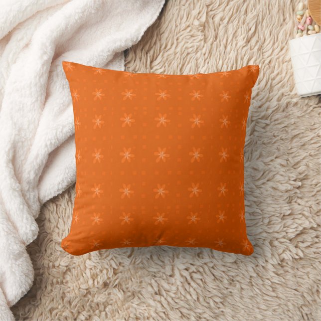 Formal Floral Square Conundrum Orange  Cushion (Blanket)