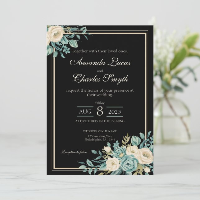 Formal Floral Wedding Invitation (Standing Front)