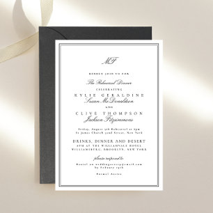 Formal Frame Black White Wedding Rehearsal Dinner Invitation