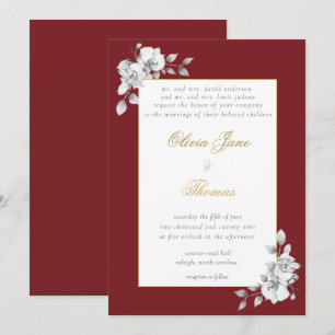 Formal Frame Gold Burgundy Eucalyptus BW Wedding Invitation