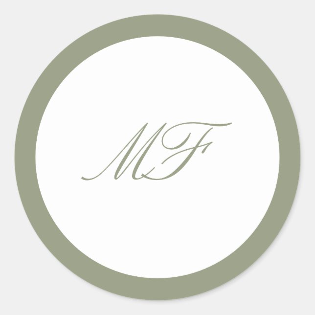 Formal Framed Classic Monogram Sage Green Wedding Classic Round Sticker (Front)