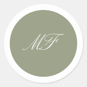 Formal Framed Classic Monogram Sage Green Wedding Round Sticker