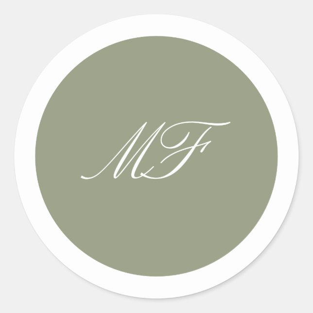 Formal Framed Classic Monogram Sage Green Wedding Round Sticker (Front)
