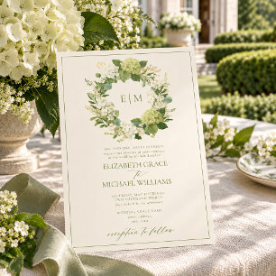 Formal Fresh Green Leafy Crest Monogram Wedding Invitation