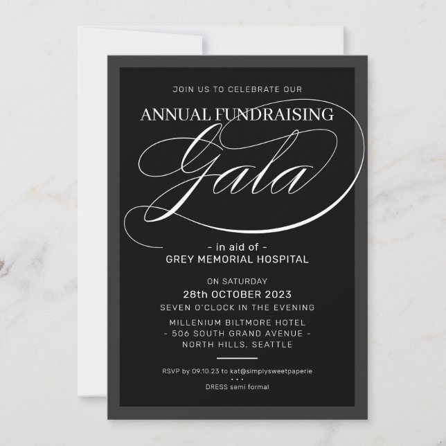 FORMAL GALA elegant event fancy black white Invitation (Front)
