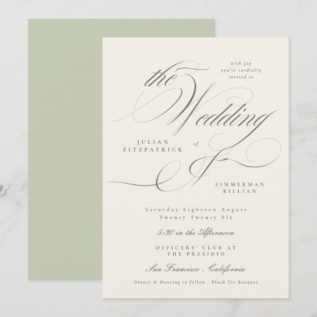 Formal Garden Green Wedding Invitation (Front/Back)