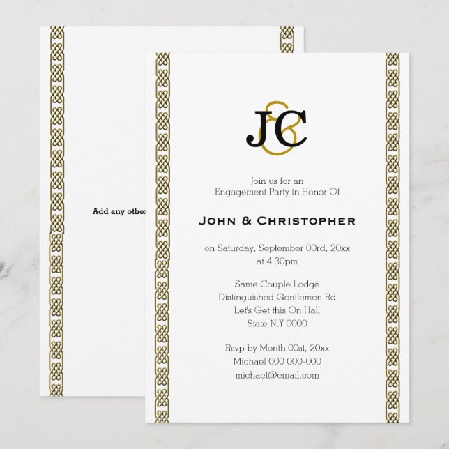 Formal gay wedding chic celtic classy Personalise Invitation (Front/Back)