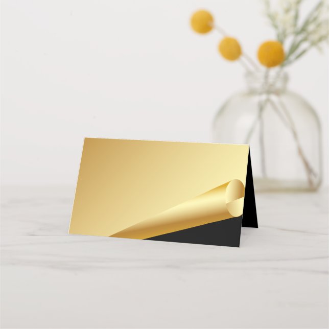 Formal Gold and Black Wedding Folded Place Card (Front)