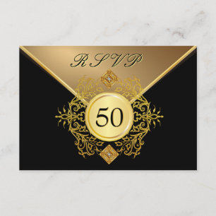 Formal Gold Black 50th Birthday Anniversary RSVP