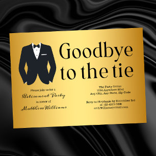 Formal Gold Black Tie Tuxedo Retirement Party Invitation