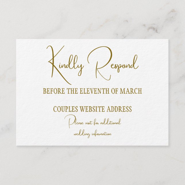 Formal Gold Black Tie Wedding Information  Invitation (Front)
