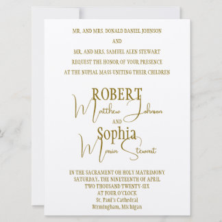 Formal Gold Black Tie Wedding Invitation