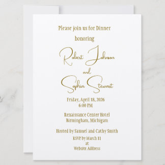 Formal Gold Black Tie Wedding Rehearsal Invitation