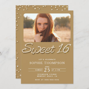 Formal Gold Chic Classy Rhinestones Sweet 16 Photo Invitation