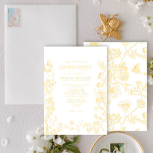 Formal Gold Chinoiserie Victorian Floral Wedding Invitation