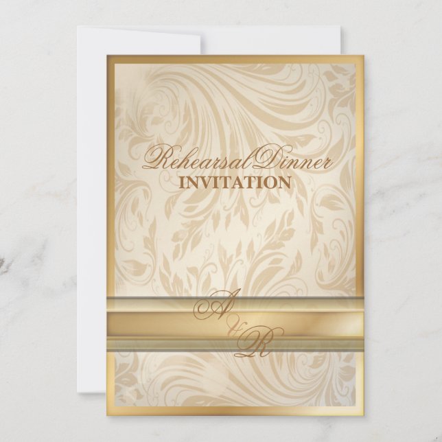 Formal  gold Damask Rehearsal Dinner  Invitation (Front)