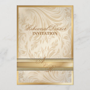 Formal  gold Damask Rehearsal Dinner  Invitation