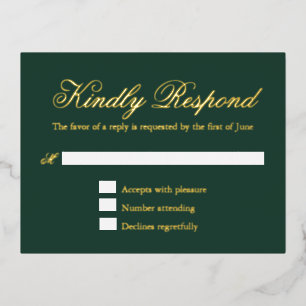 Formal Gold Foil Elegant Green Wedding RSVP Card