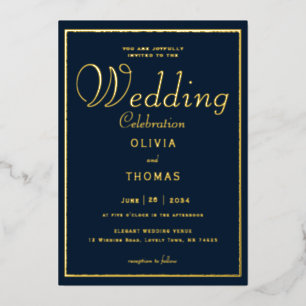 Formal Gold Frame Calligraphy Navy Wedding