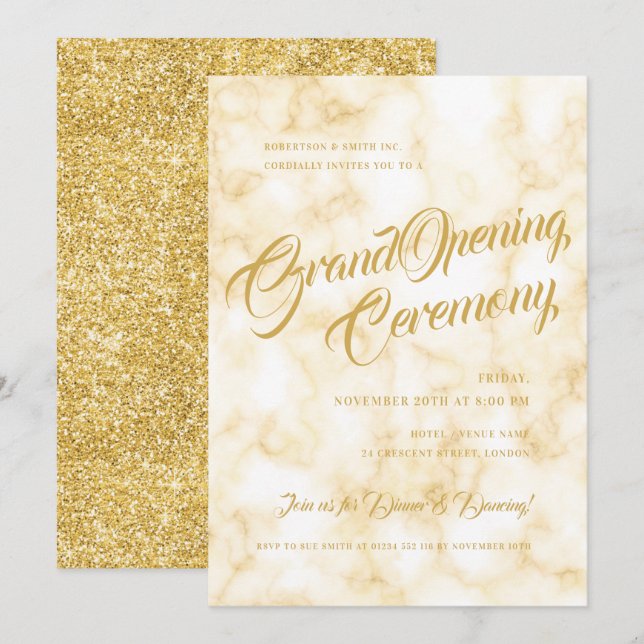 Formal Gold Marble Corporate Grand Opening  Invitation (Front/Back)