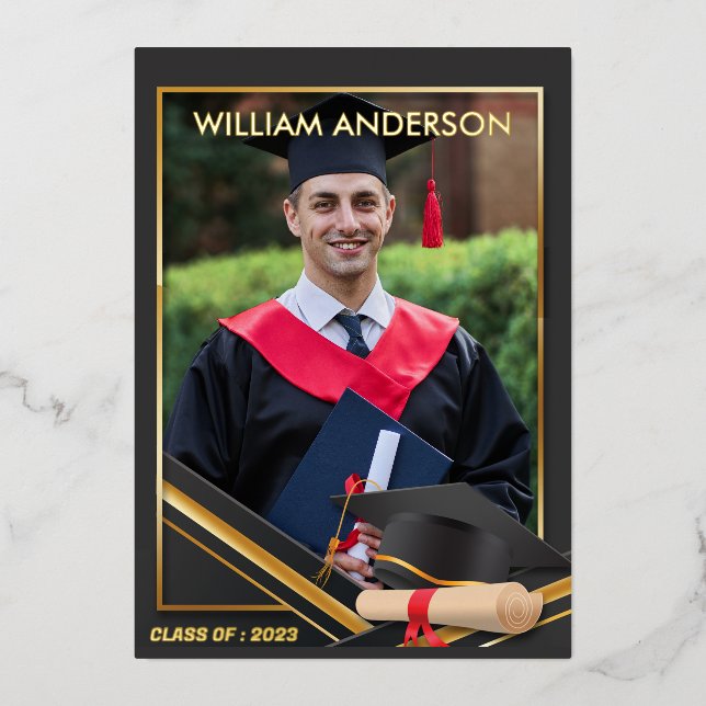 Formal Gold Medical Graduation Photo  Party   Foil Holiday Card (Front)