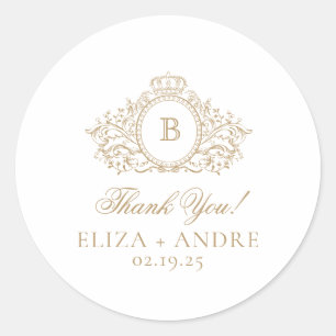 Formal Gold Monogram Crest Thank You Custom Classic Round Sticker