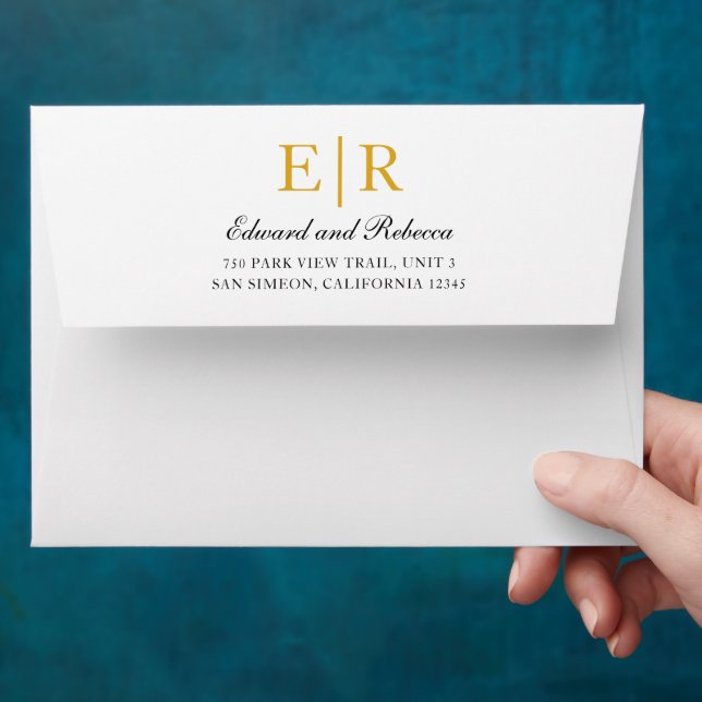 Formal Gold Monogram Simple Elegant Wedding Envelope (Hand)