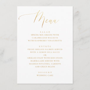 Formal Gold Script Minimalist Elegant Wedding Menu