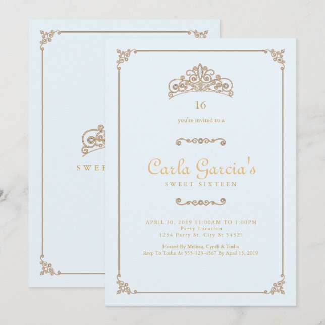 Formal, Gold Sweet 16 Invitations (Front/Back)