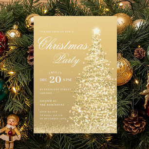 Formal Gold Winter Christmas Tree Holiday Party Invitation