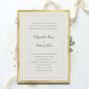 Formal Golden Ecru Modern Classic Elegant Wedding Invitation