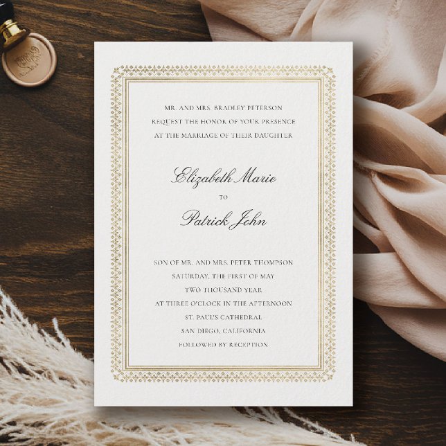 Formal Golden Lys Ivory Modern Classic Wedding Invitation (formal traditional wedding invitation modern classic gold ivory deco ballroom black tie)