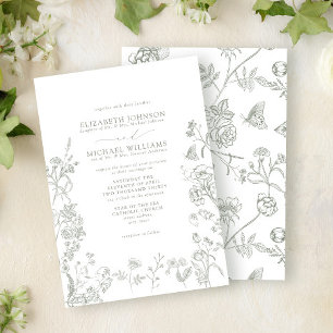 Formal Green Chinoiserie Victorian Floral Wedding Invitation