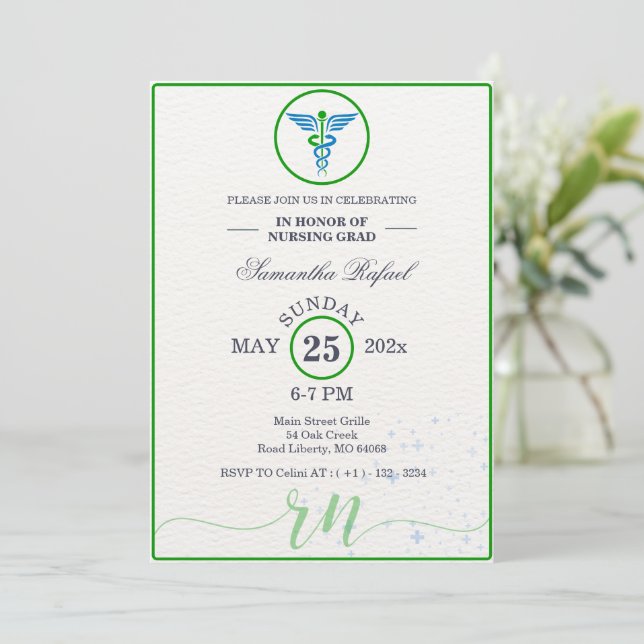 Formal Green Nursing Graduate Class of 2026 Invitation (Standing Front)