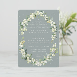 Formal Green Snowberry+Eucalyptus Winter Wedding Invitation