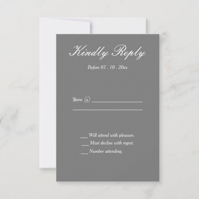Formal Grey & White Wedding Response Card (Front)
