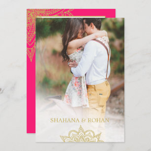 Formal Indian Style Photo Pink Gold Chic Wedding Invitation
