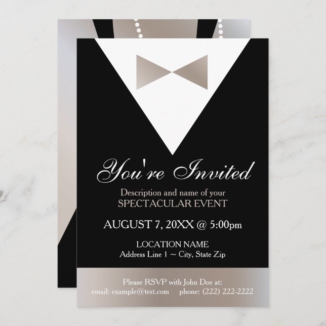 Formal Invitations | Modern Tuxedo Dress Champagne (Front/Back)