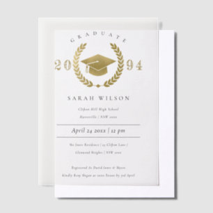 Formal Laurel Wreath Gold Graduation Cap Party Vellum Invitations