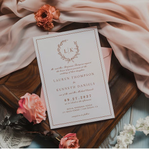 Formal Leaf Crest Terracotta & Cream Wedding Invitation