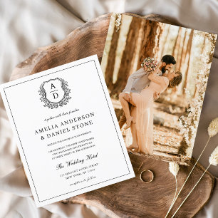 Formal Leafy Crest Monogram Photo Wedding Flyer