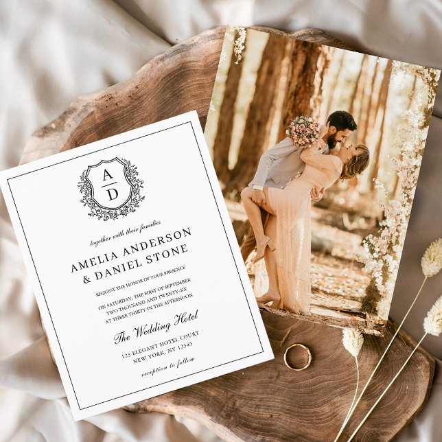 Formal Leafy Crest Monogram Photo Wedding  Flyer (Creator Uploaded)